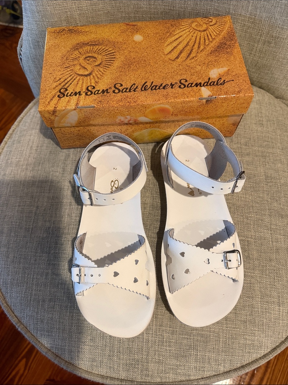 Kids' White Sun-San Salt Water Sandals - Heart Cutout size 2